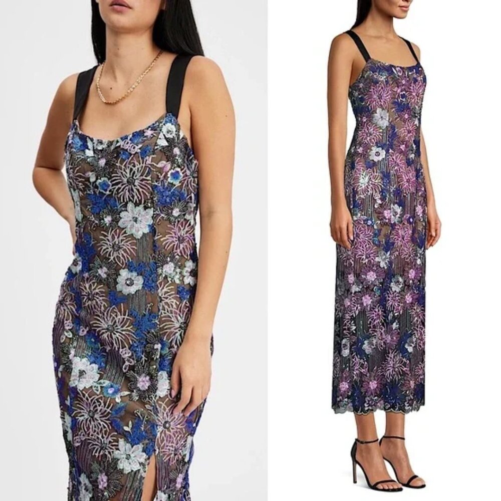 ELLIATT Paige Gown Stunning Floral Iridescent Sequin Mesh Sleeveless Dress S